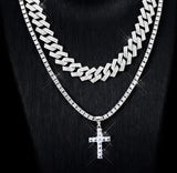 KIT COLAR COM PINGENTE E CORRENTE CRAVEJADOS MIAMI CURB Arca Luxury